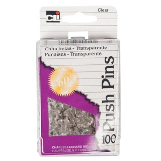 Charles Leonard Push Pins, Clear, 100/Pack