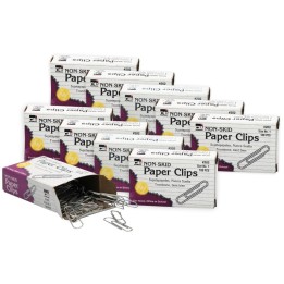 Charles Leonard Paper Clips, Non-Skid, Size #1, Silver, 100 Per Pack, 10 Packs