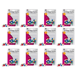 Charles Leonard Map Tacks, 3/8 Inch Head, Assorted Colors, 20 Per Pack, 12 Packs