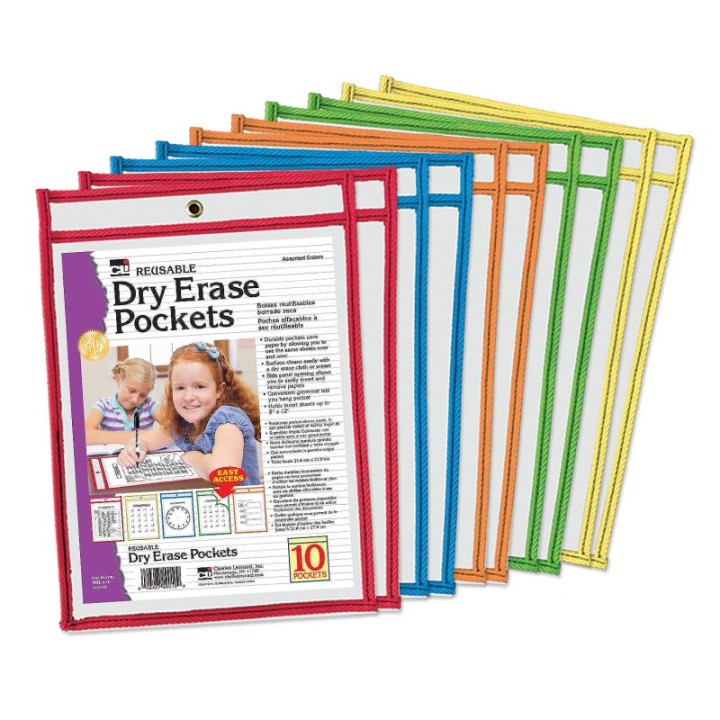 Charles Leonard Reusable Dry Erase Pockets, Set of 10