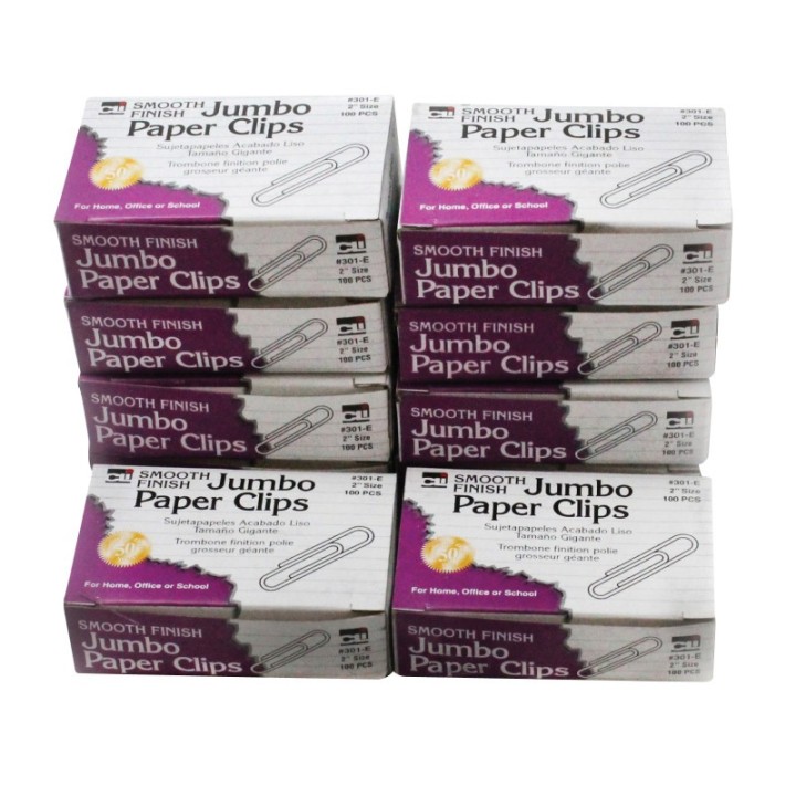 Charles Leonard Paper Clips, Jumbo Gem, Nickel Plated, Silver, 100 Per Box, 10 Boxes