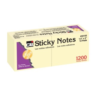 Charles Leonard Sticky Notes, 1.5" x 2", Yellow, 100 Sheets/Pad, 12 Pads