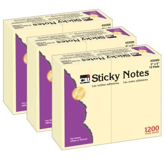 Charles Leonard Sticky Note Pads, 3" x 5" Plain, 12 Per Pack, 3 Packs