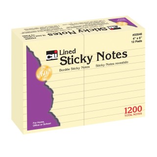 Charles Leonard Sticky Notes, 4" x 6" Lined, 12 Pads