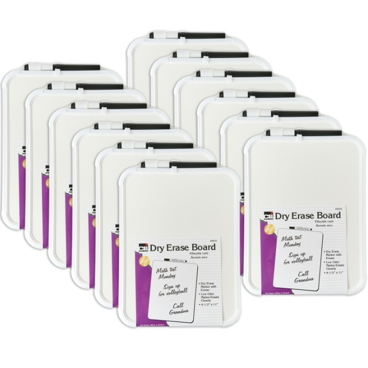 Charles Leonard Dry Erase Boards, Framed with Markers & Eraser, White, Pack of 12
