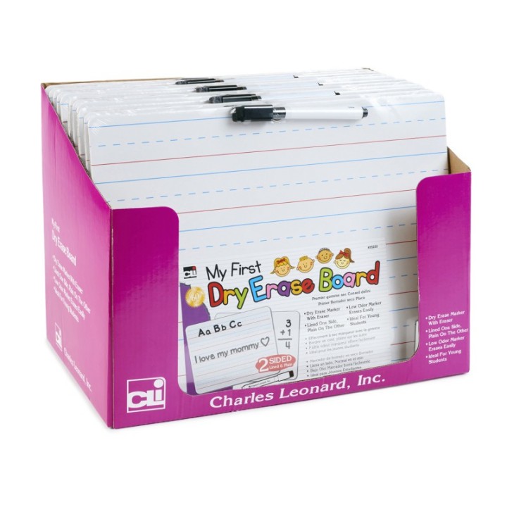 Charles Leonard "My First" Dry Erase Board with Marker/Eraser, Two-Sided Plain/Lined, White, Pack of 12