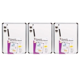 Charles Leonard Framed Magnetic Dry Erase Board with Marker & Magnets, Silver Frame, 11" x 14", Pack of 3
