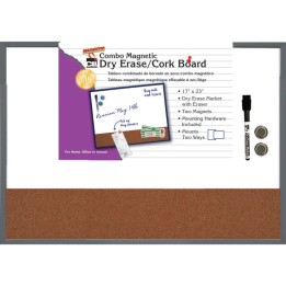 Charles Leonard Magnetic Dry Erase Board with Cork Board, 17" x 23", w/Eraser/Marker and 2 Magnets, Gray Frame, 1 Each