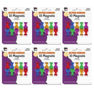 Charles Leonard Push Pin Style Super Strong Strength Magnets, Assorted Colors, 10 Per Pack, 6 Packs