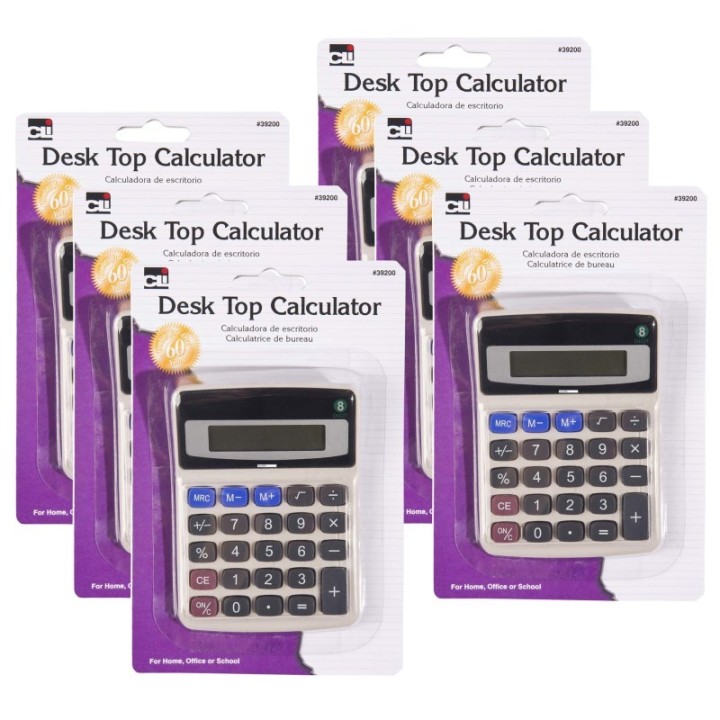 Charles Leonard Desktop Calculator, Battery and Solar Powered with Tilted 8 Digit Display, Pack of 6