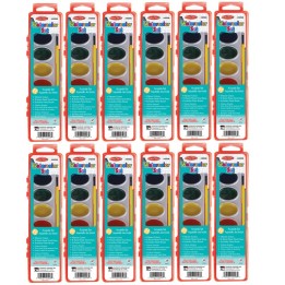 Charles Leonard Semi-Moist Watercolor Paint Set, Oval Pan with Brush, 8 Assorted Colors, 12 Sets