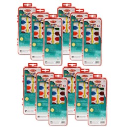 Charles Leonard Washable Water Color Set, Oval Pan w/Brush, 16 Assorted Colors, 12 Sets