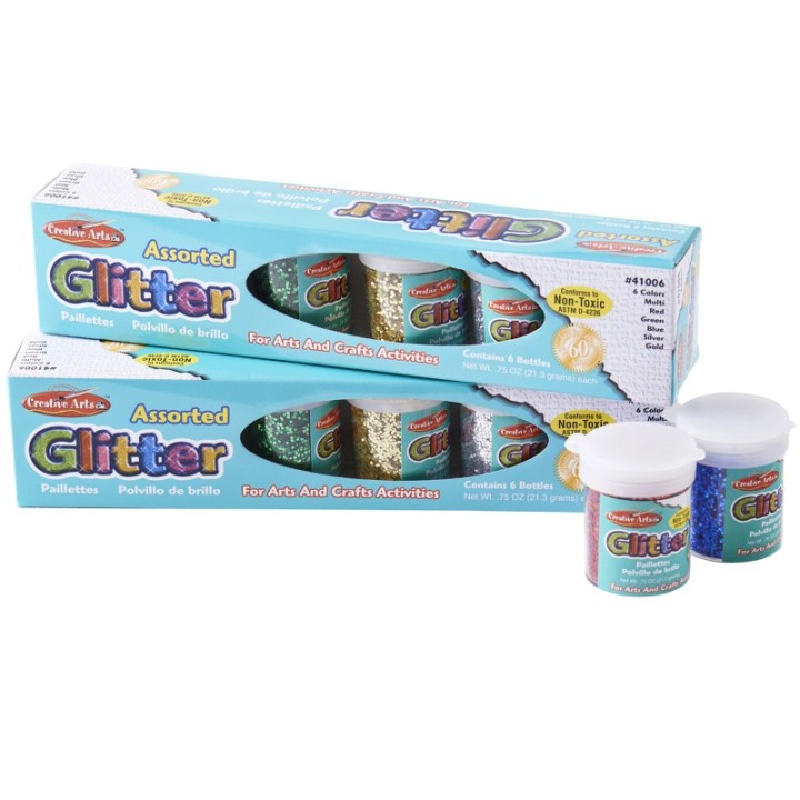 Charles Leonard Creative Arts by Charles Leonard Glitter, Assorted Colors, .75 oz. Shakers, Pack of 12