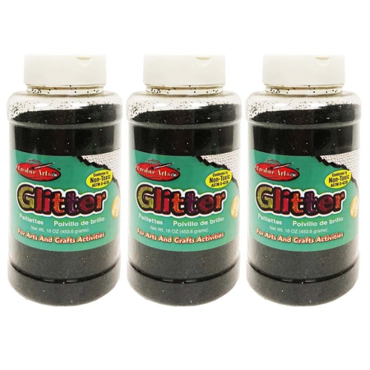 Charles Leonard Creative Arts™ Glitter, 1 lb. Bottle, Black, Pack of 3