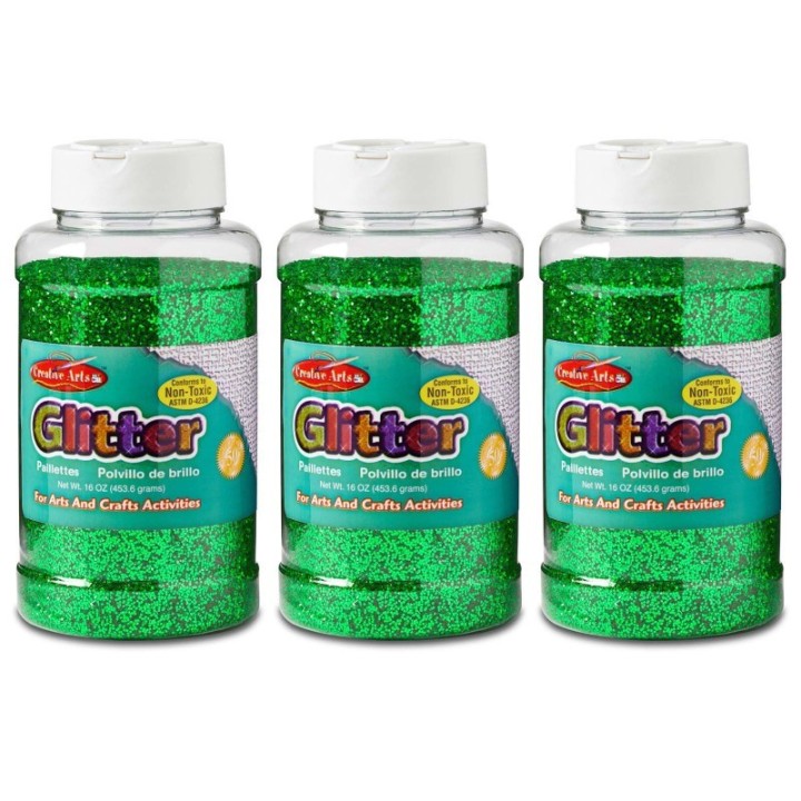 Charles Leonard Creative Arts™ Glitter, 1 lb. Bottle, Green, Pack of 3