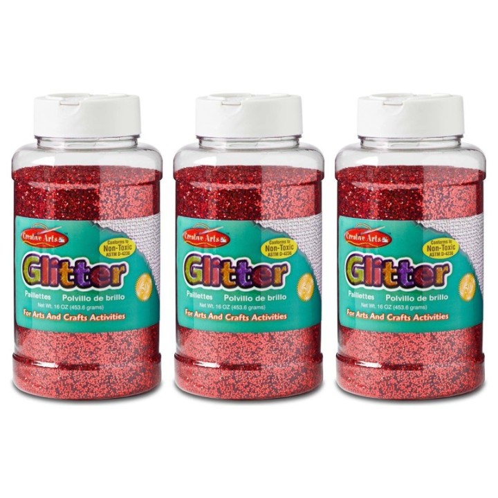Charles Leonard Creative Arts™ Glitter, 1 lb. Bottle, Red, Pack of 3