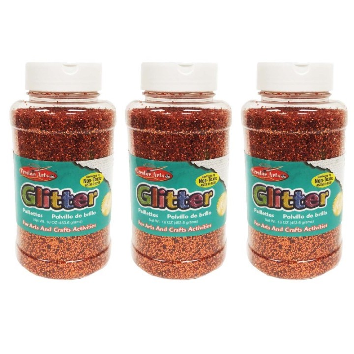 Charles Leonard Creative Arts™ Glitter, 1 lb. Bottle, Orange, Pack of 3