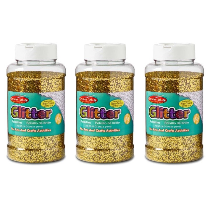 Charles Leonard Creative Arts™ Glitter, 1 lb. Bottle, Gold, Pack of 3