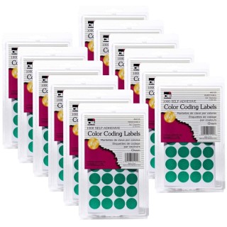 Charles Leonard Color Coding Labels, Green, 1000 Per Pack, 12 Packs