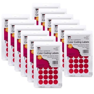 Charles Leonard Color Coding Labels, 3/4", Red, 1000 Per Pack, 12 Packs