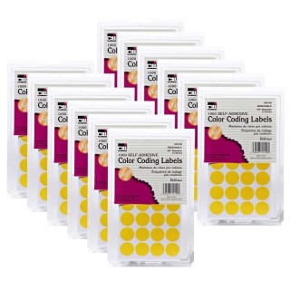 Charles Leonard Color Coding Labels, 3/4", Yellow, 1000 Per Pack, 12 Packs