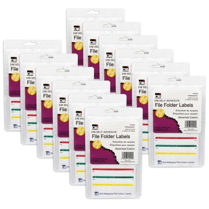 Charles Leonard File Folder Labels, Assorted, 248 Per Pack, 12 Packs