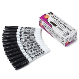 Charles Leonard Dry Erase Markers, Pocket Style, Bullet Tip, Black, Pack of 12