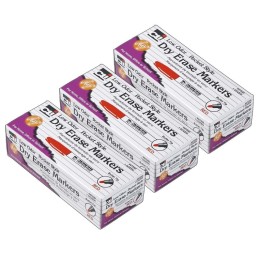 Charles Leonard Dry Erase Markers, Low Odor, Pocket Style, Bullet Tip, Red, 12 Per Box, 3 Boxes