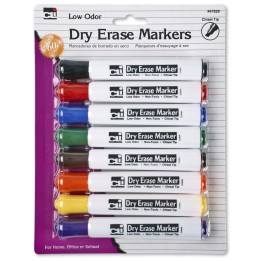 Charles Leonard Dry Erase Markers, Barrel Style, Low Odor, Chisel Tip, Assorted Colors, Pack of 8