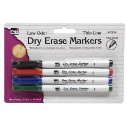 Charles Leonard Dry Erase Markers, Thin Line Style, Assorted Colors, Pack of 4
