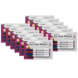 Charles Leonard Dry Erase Markers, Fine Point Tip, Assorted Colors, 4 Per Pack, 12 Packs