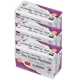 Charles Leonard Dry Erase Markers, Barrel Style, Chisel Tip, Red, 12 Per Pack, 3 Packs
