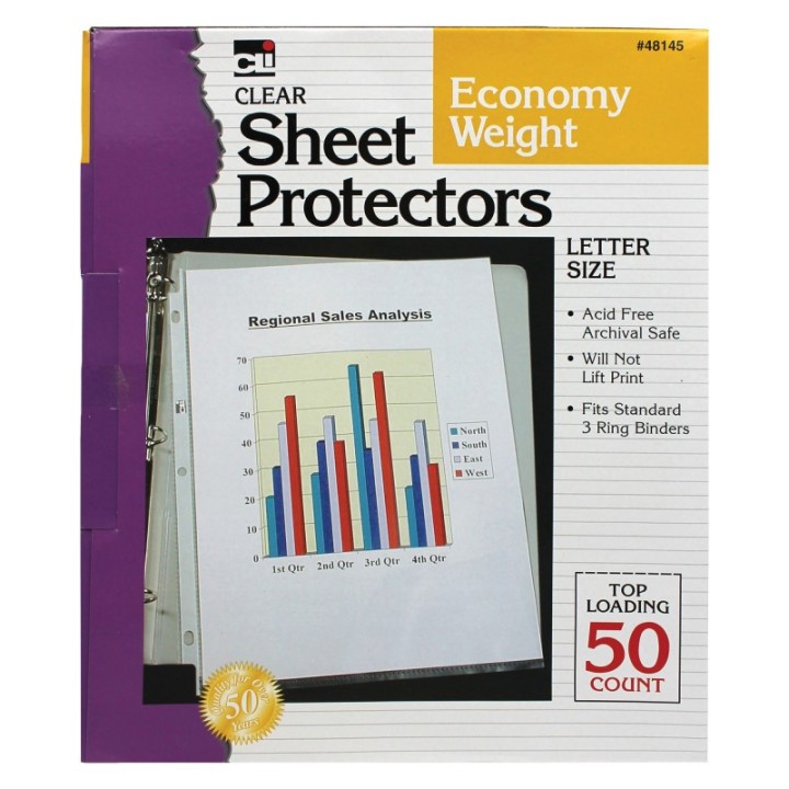 Charles Leonard Top Loading Sheet Protectors, Clear, 50 Sheets