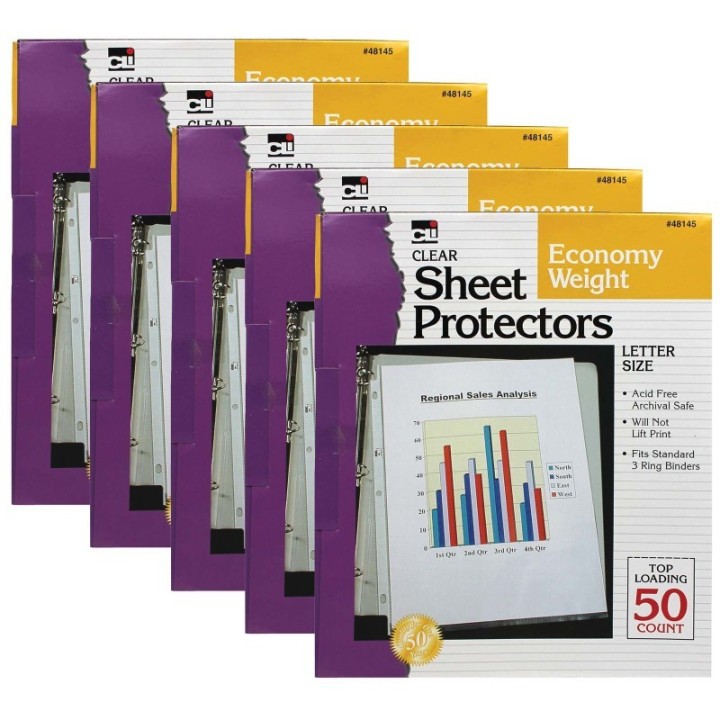 Charles Leonard Sheet Protectors, Economy Weight, Letter Size, Clear, 50 Per Box, 5 Boxes