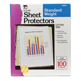 Charles Leonard Sheet Protectors, Standard Weight, Letter Size, Clear, Box of 100