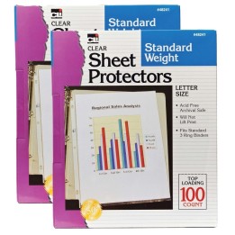 Charles Leonard Sheet Protectors, Clear, Standard Weight, Letter Size, 100 Per Box, 2 Boxes
