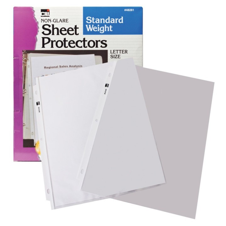 Charles Leonard Sheet Protectors, Standard Weight, Letter Size, Non-Glare, Box of 100