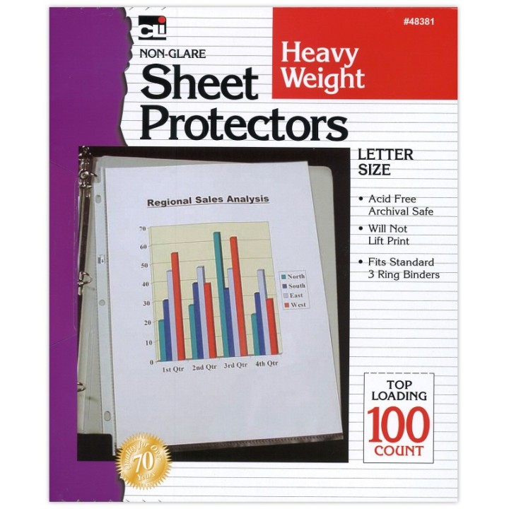 Charles Leonard Heavy Weight Non Glare Sheet Protectors, Box of 100