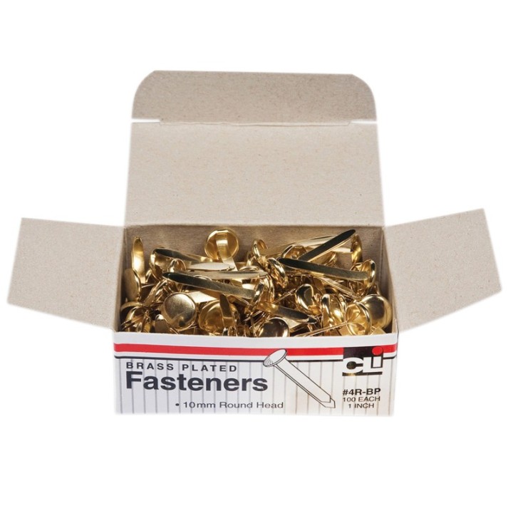 Charles Leonard Fasteners, Round Head, Brass Plated, 1 Inch Shank, 10 mm Head, Box of 100