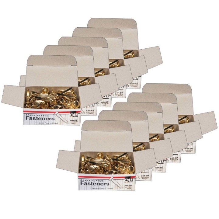 Charles Leonard Brass-Plated Paper Fasteners, 1", 100 Per Box, 10 Boxes
