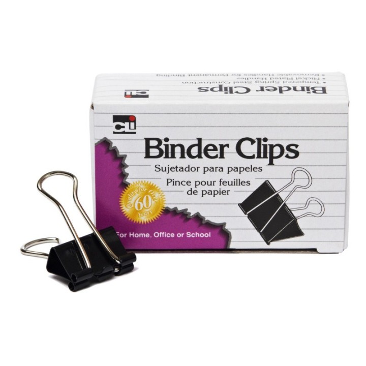 Charles Leonard Binder Clips, Mini, 1/4" Capacity, Box of 12