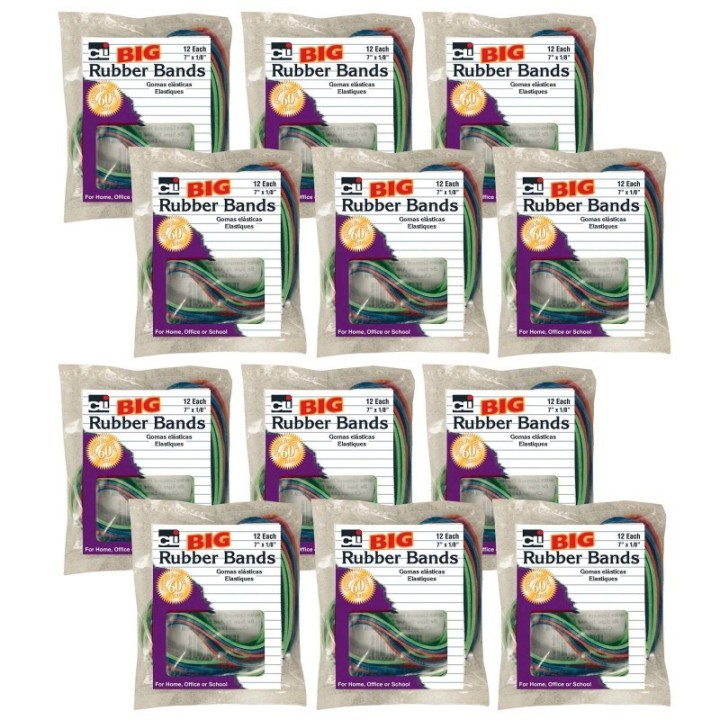 Charles Leonard Big Rubber Bands, 7" x 1/8", 12 Per Pack, 12 Packs