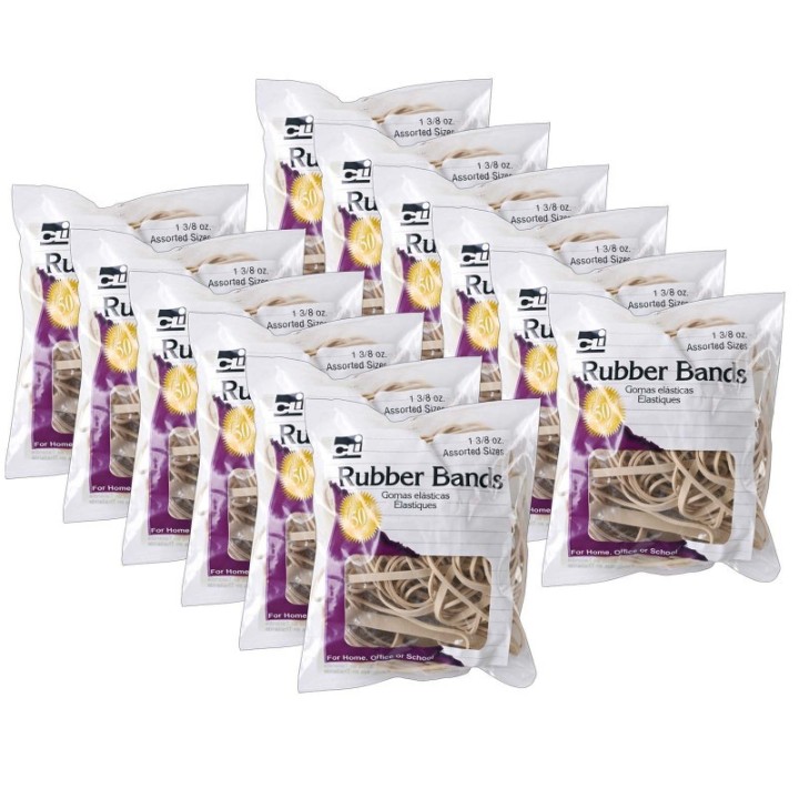 Charles Leonard Rubber Bands, Natural Color, 1-3/8oz Bag, 12 Bags