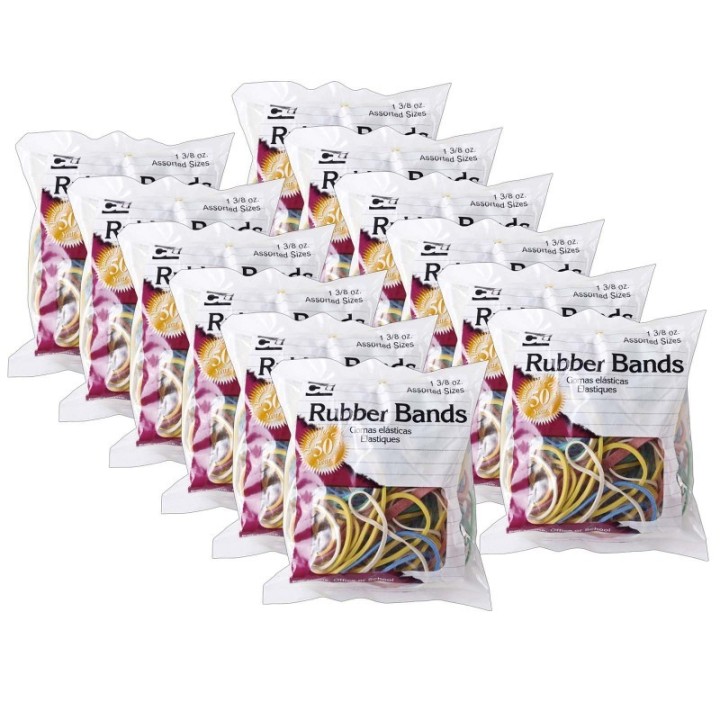 Charles Leonard Rubber Bands, Assorted Colors, 1-3/8oz Bag, 12 Bags
