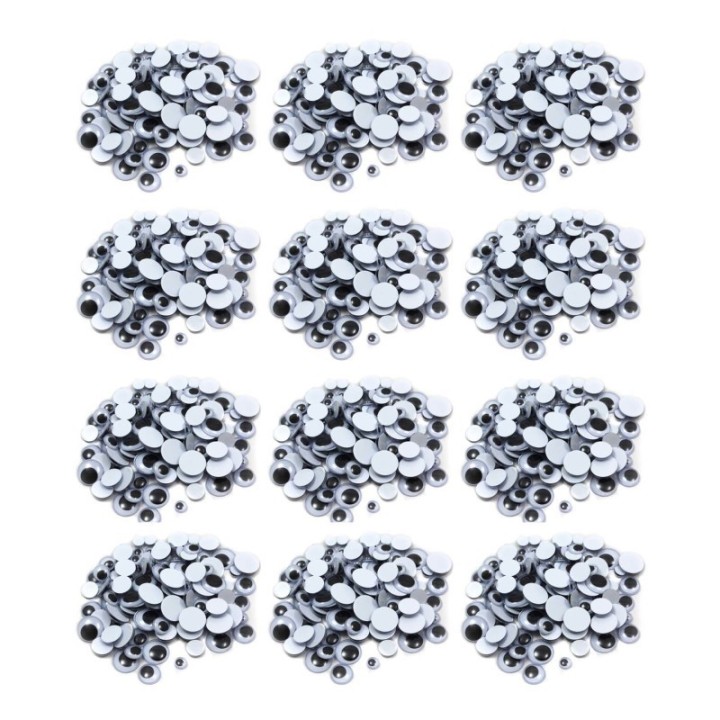 Charles Leonard Wiggle Eyes, Black, Assorted Sizes, 100 Per Pack, 12 Packs