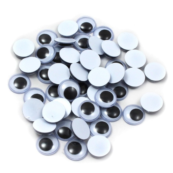 Charles Leonard Wiggle Eyes, Round, 12mm, Black, 50 Per Pack, 12 Packs