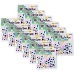 Charles Leonard Creative Arts™ Wiggle Eyes, Round, Assorted Sizes & Colors, 100 Per Pack, 12 Packs