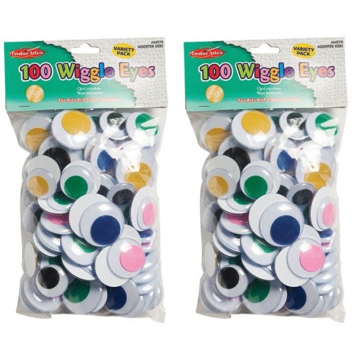 Charles Leonard Wiggle Eyes, Jumbo Round, Assorted Colors & Sizes, 100 Per Pack, 2 Packs