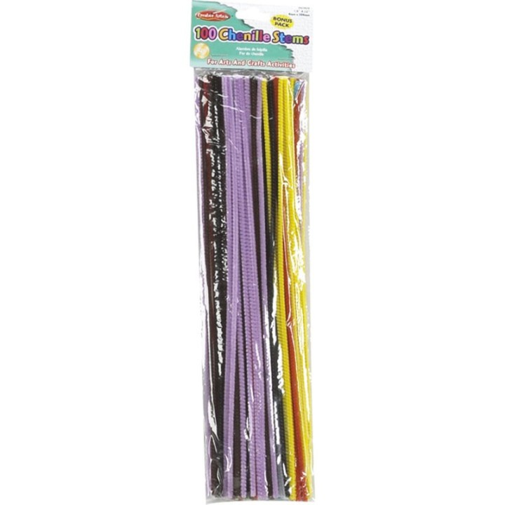 Charles Leonard Creative Arts™ Chenille Stems, 4mm x 12", Assorted Colors, Bag of 100