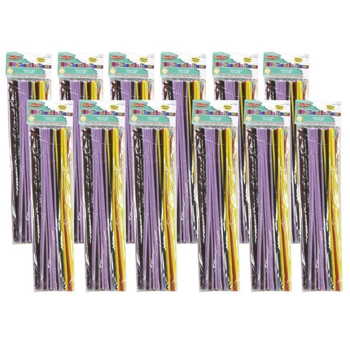 Charles Leonard Creative Arts™ Chenille Stems, 4 mm/12", Assorted Colors, 100 Per Pack, 12 Packs